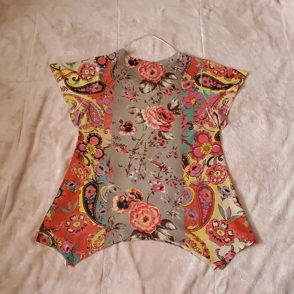 Style & CO Boho Paisley Floral Flower Gypsy blouse top jeweled T shirt Medium - Picture 8 of 8